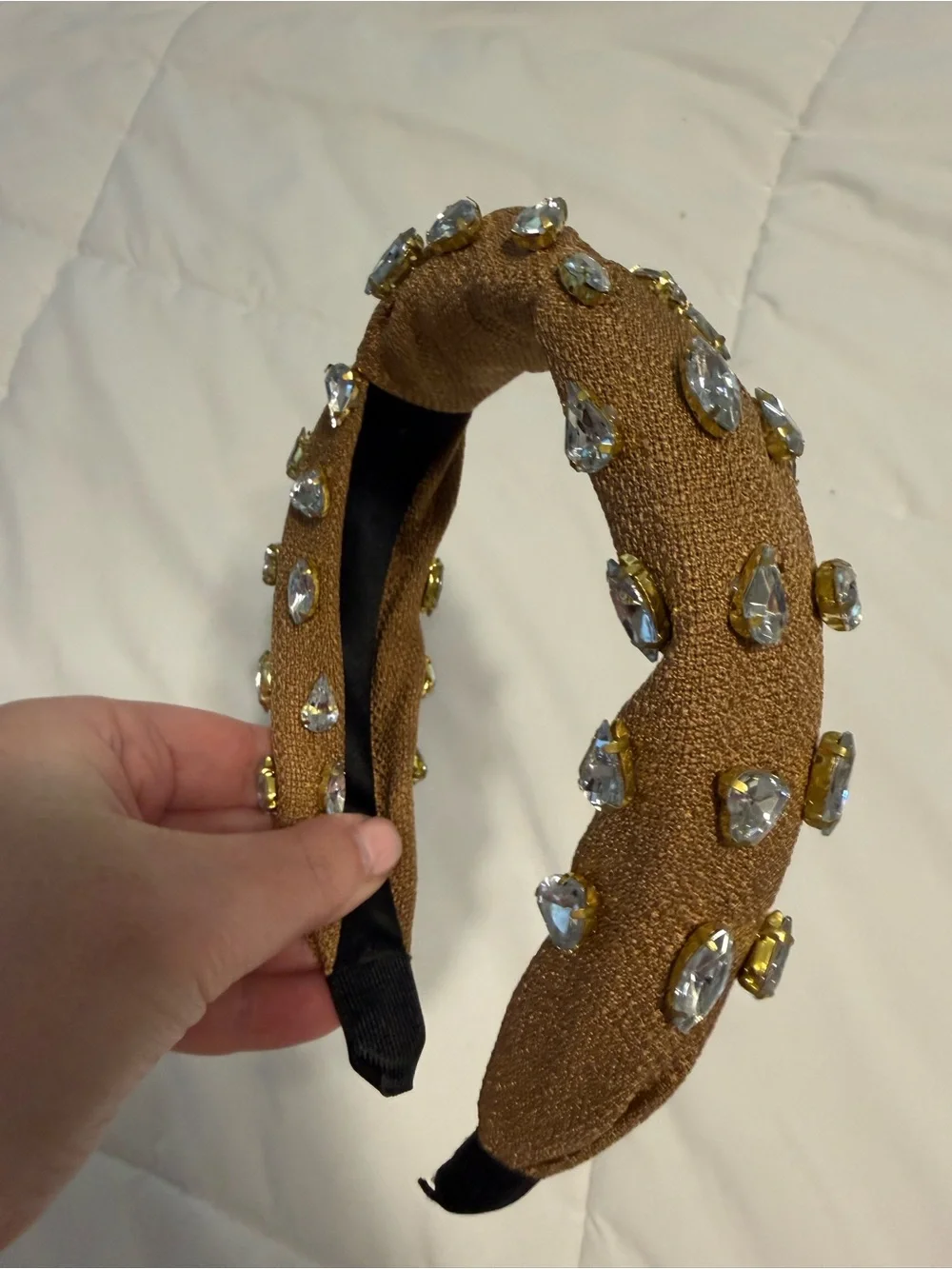 Crystal-Embellished Brown Padded Headband